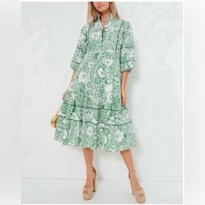HYACINTH HOUSE Green and White Floral Hillsborough Midi Dress NWT Size Small